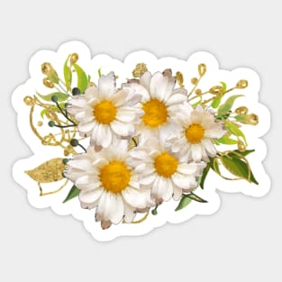 White Daisy Pattern Watercolor Floral Gerber Flower Bouquet Blue Paint Sticker